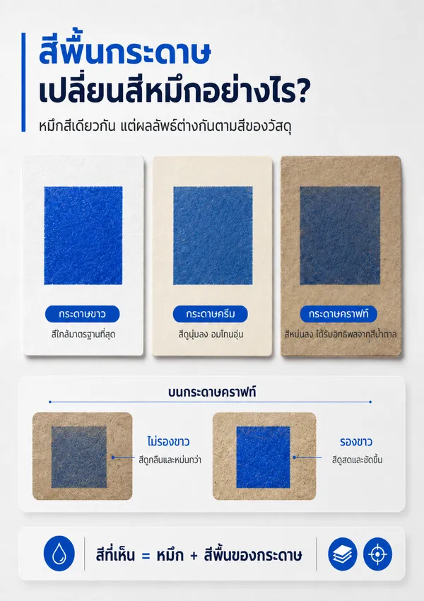 ผลของสีพื้นกระดาษขาว กระดาษครีม กระดาษคราฟท์ และการพิมพ์หมึกขาวรองพื้น