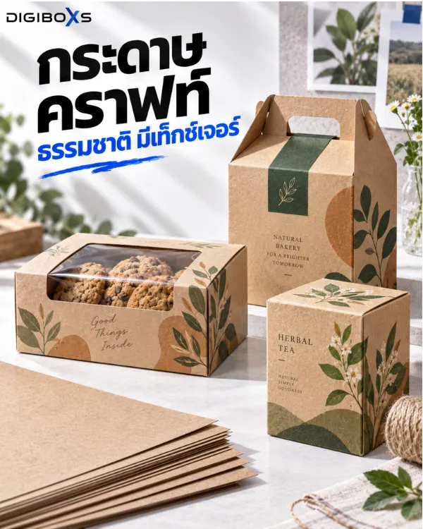 กระดาษคราฟท์ทำกล่องบรรจุภัณฑ์ โทนสีธรรมชาติ มีเท็กซ์เจอร์ รักษ์โลก