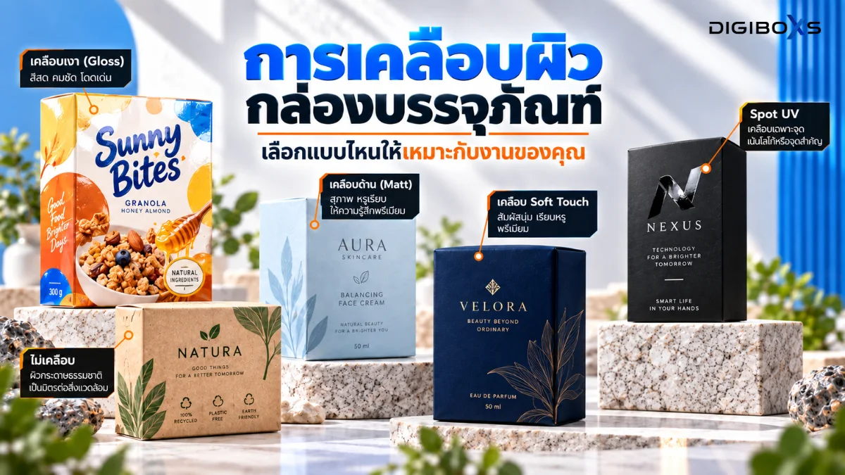 การเคลือบผิวกล่องบรรจุภัณฑ์ มีกี่แบบ และแต่ละแบบเหมาะกับงานแบบไหน